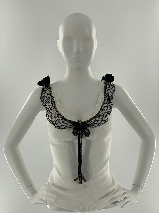 Camisole with Black Lace Neckline & Bow Detail | Cream