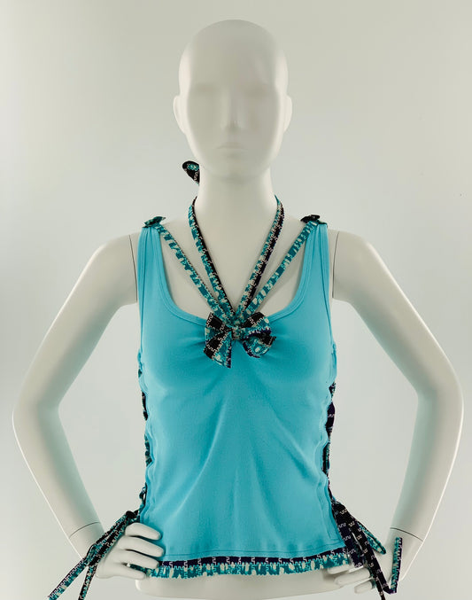 Ankara Laced Up Alter Cropped Top With A Bow | Blue