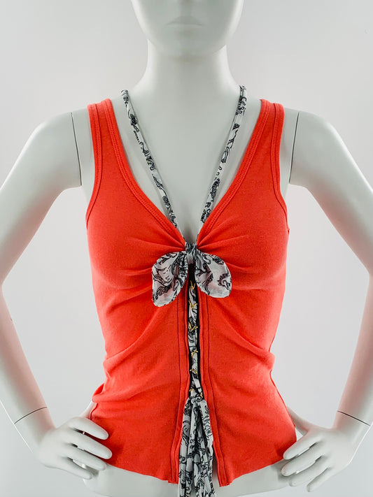 Double Strap Lace Up Tee with Bow-Tie | Vermillion