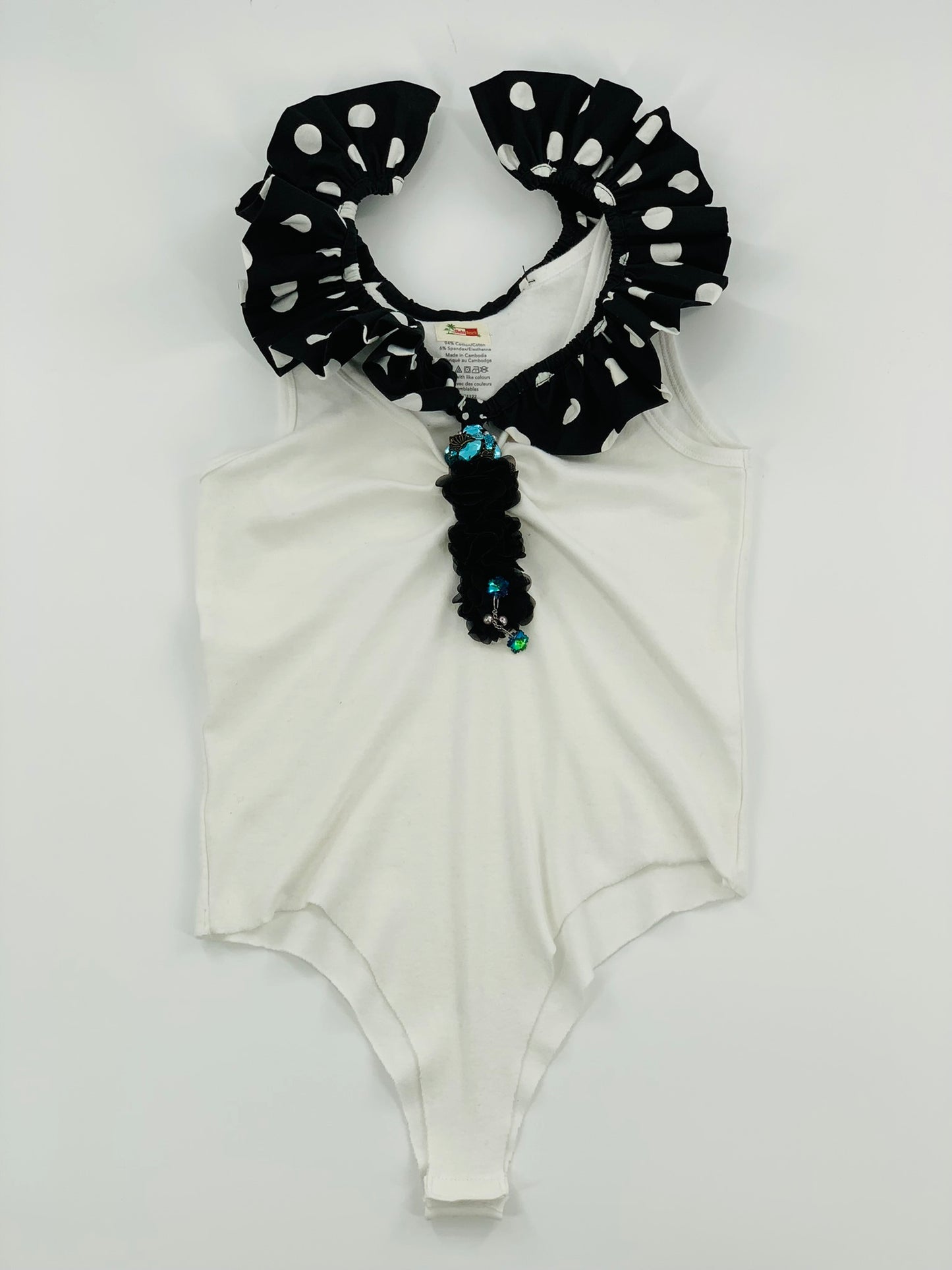 White Double Neckline Bodysuit - Polka Dot