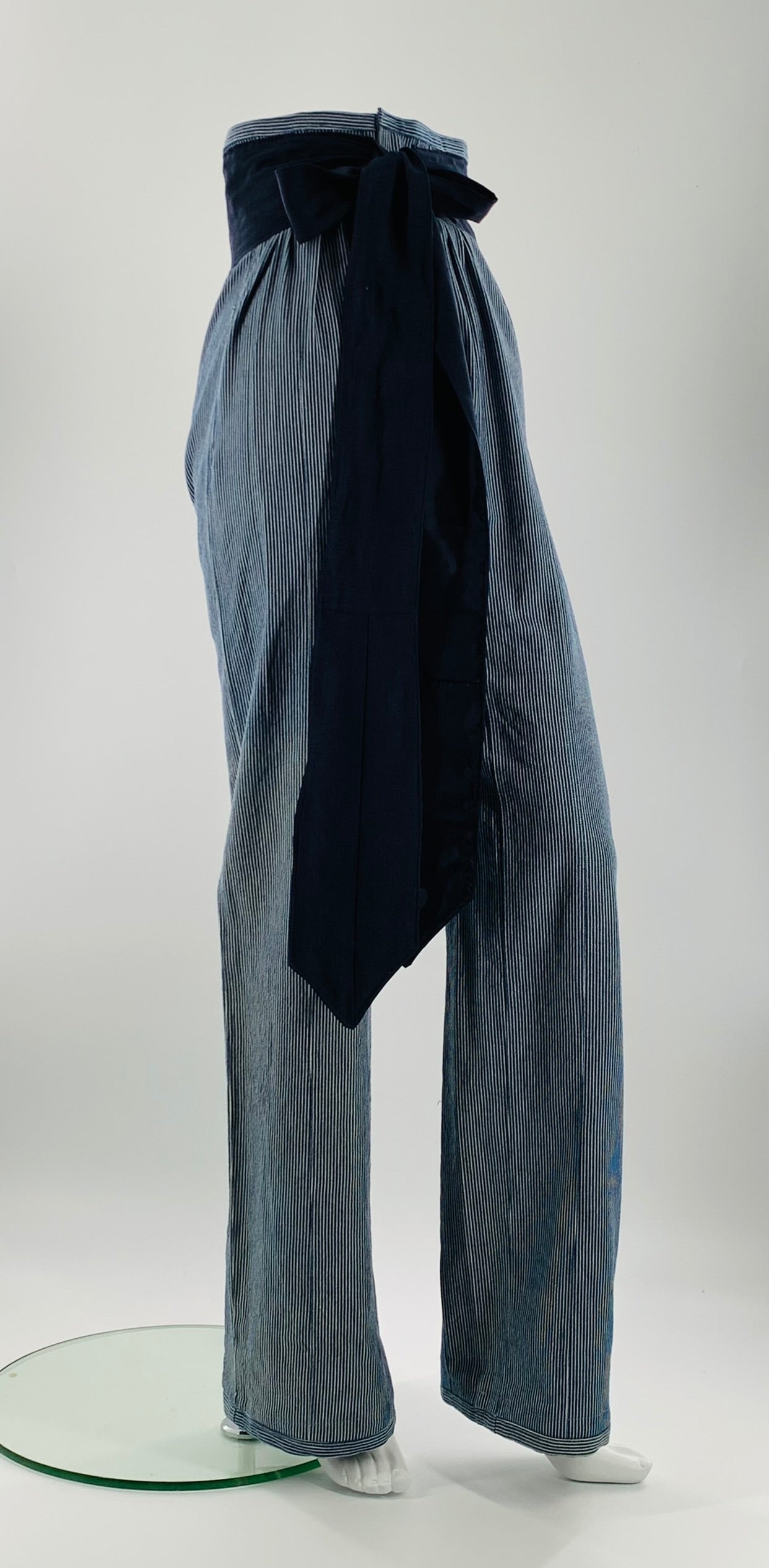 High-Waist Straight Leg Striped Trousers w/t Wide Linen belt|