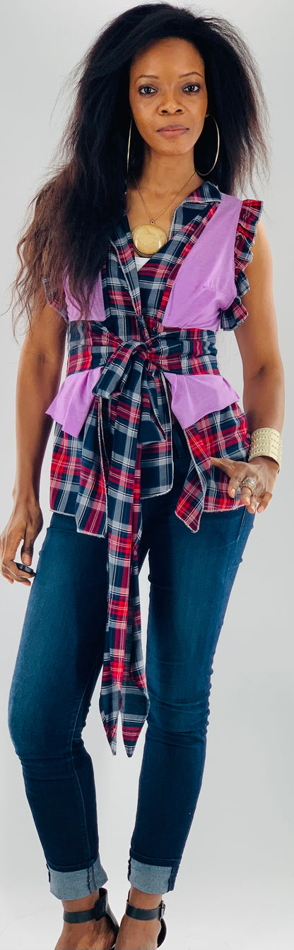 Irish Plaid Belted Top | Lavender