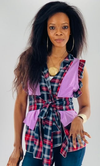 Irish Plaid Belted Top | Lavender