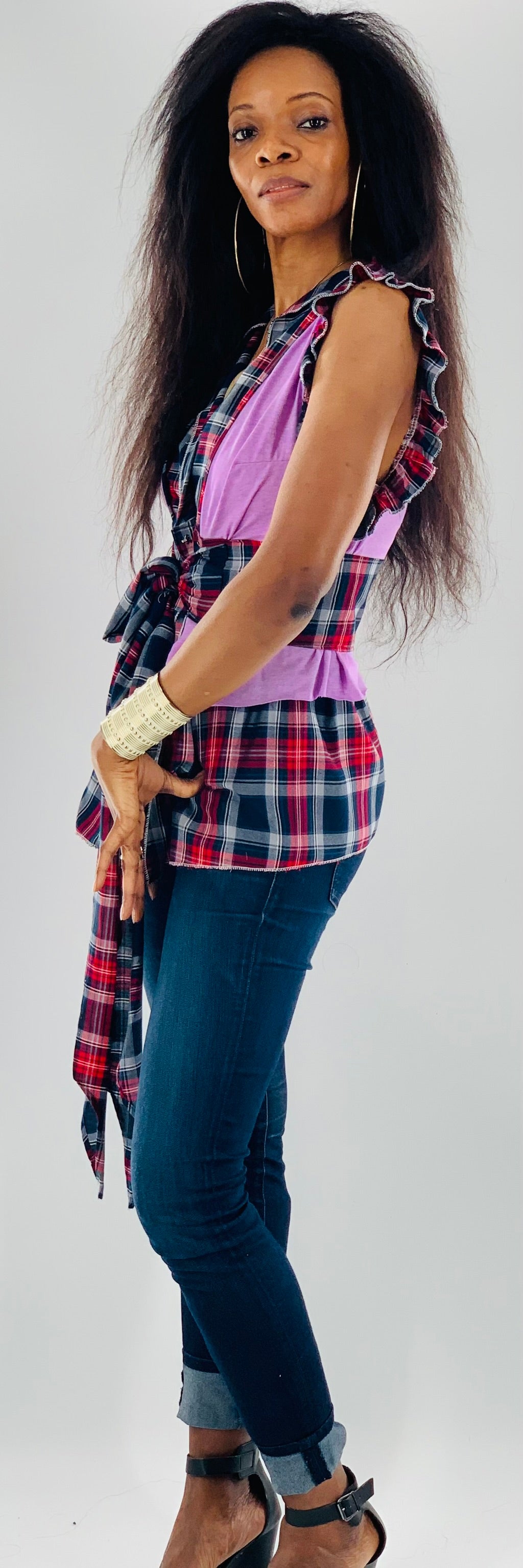 Irish Plaid Belted Top | Lavender