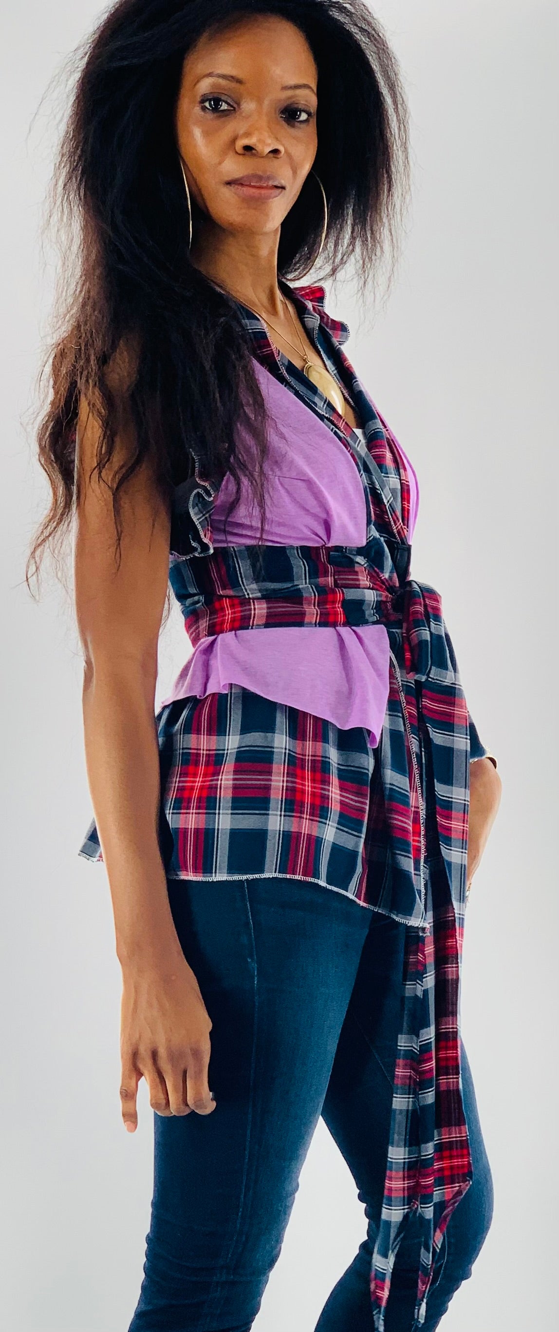 Irish Plaid Belted Top | Lavender