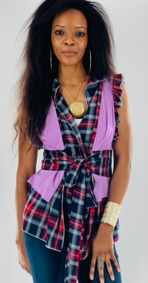 Irish Plaid Belted Top | Lavender