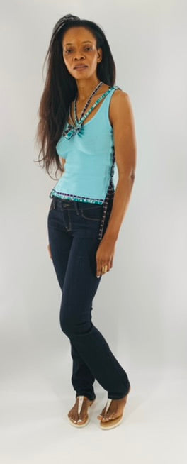 Ankara Laced Up Alter Cropped Top With A Bow | Blue