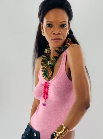 Pink Double Neckline Bodysuit - Jungle Print