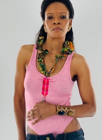 Pink Double Neckline Bodysuit - Jungle Print