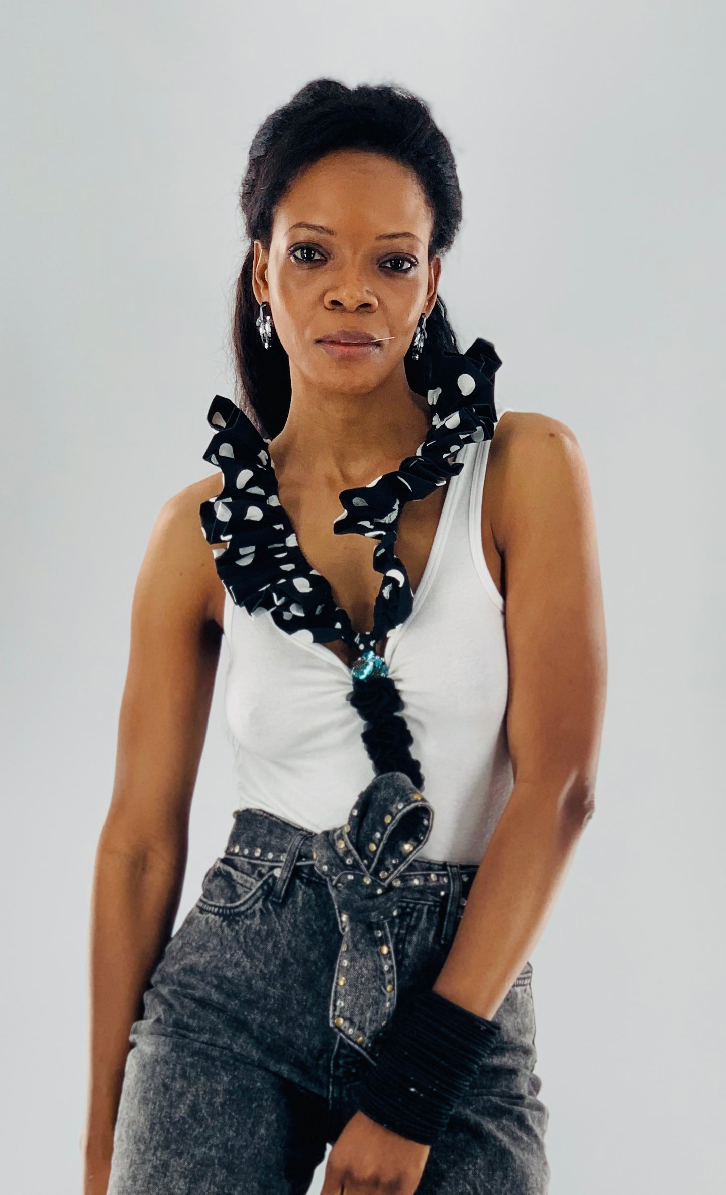 White Double Neckline Bodysuit - Polka Dot