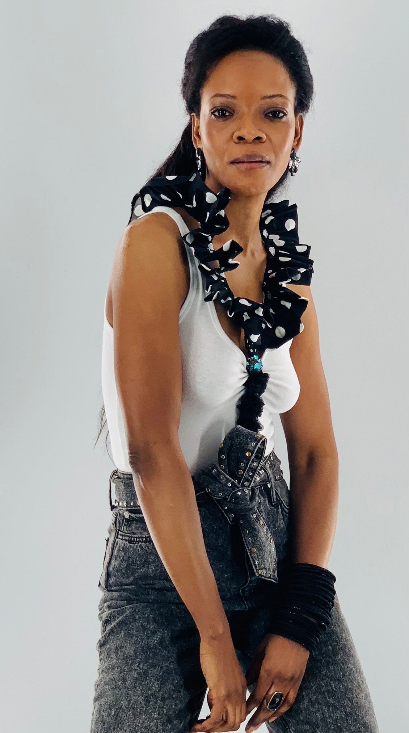 White Double Neckline Bodysuit - Polka Dot