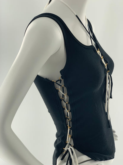 Crisscross Halter Tank Top with  Black & White Straps