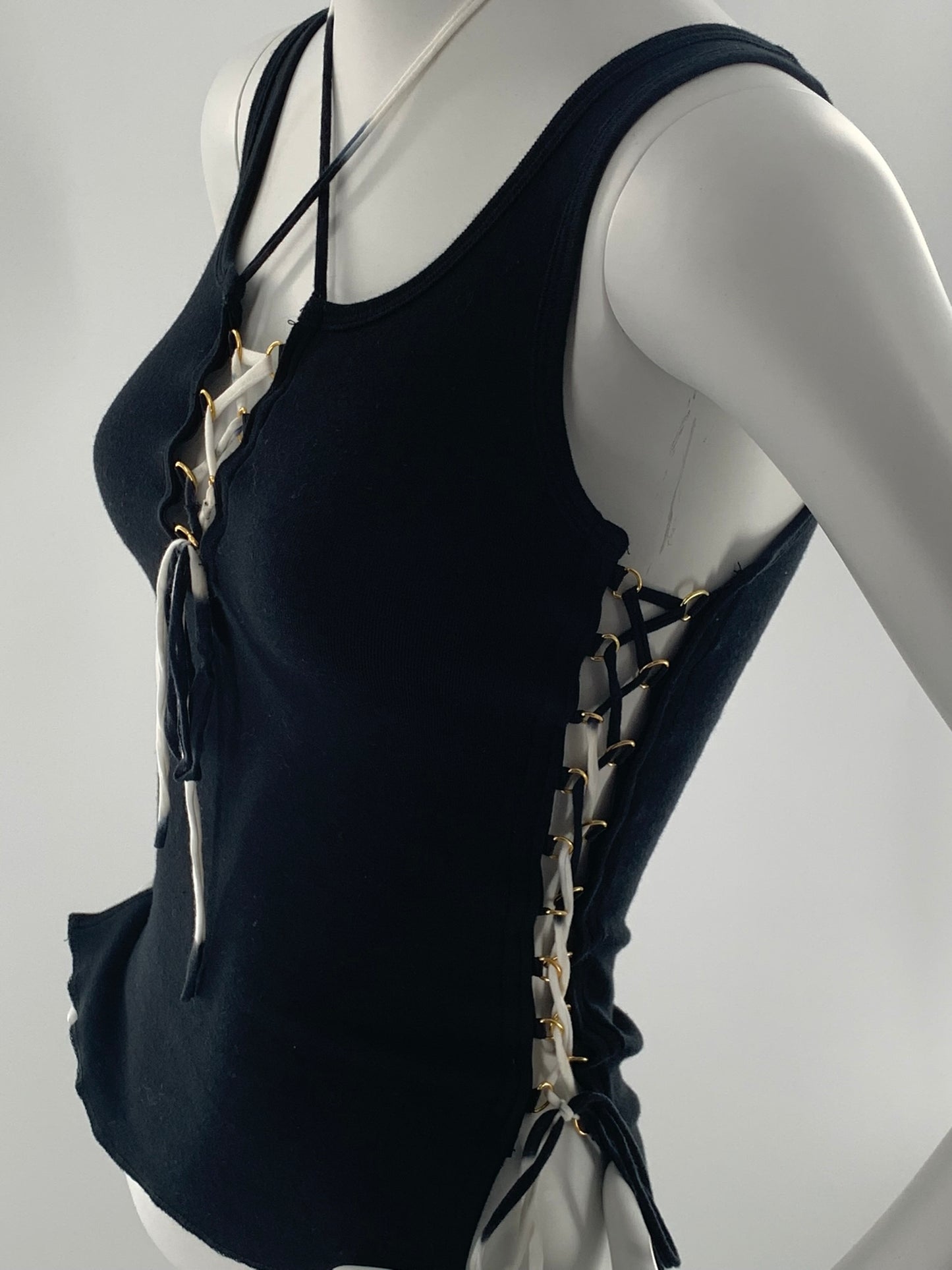 Crisscross Halter Tank Top with  Black & White Straps