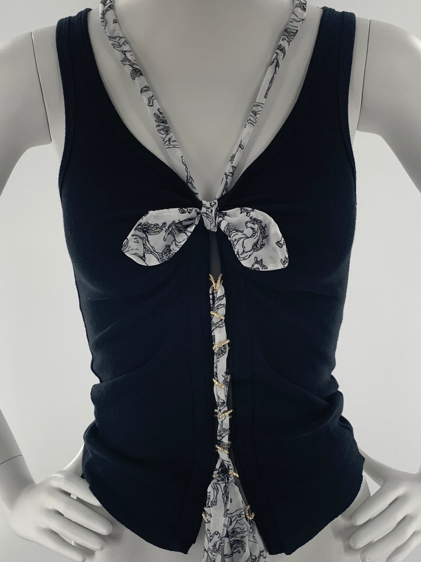 Double Strap Lace Up Tee with Bow-Tie | Black