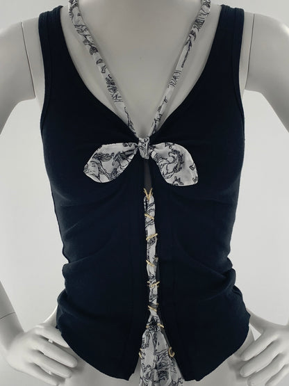 Double Strap Lace Up Tee with Bow-Tie | Black