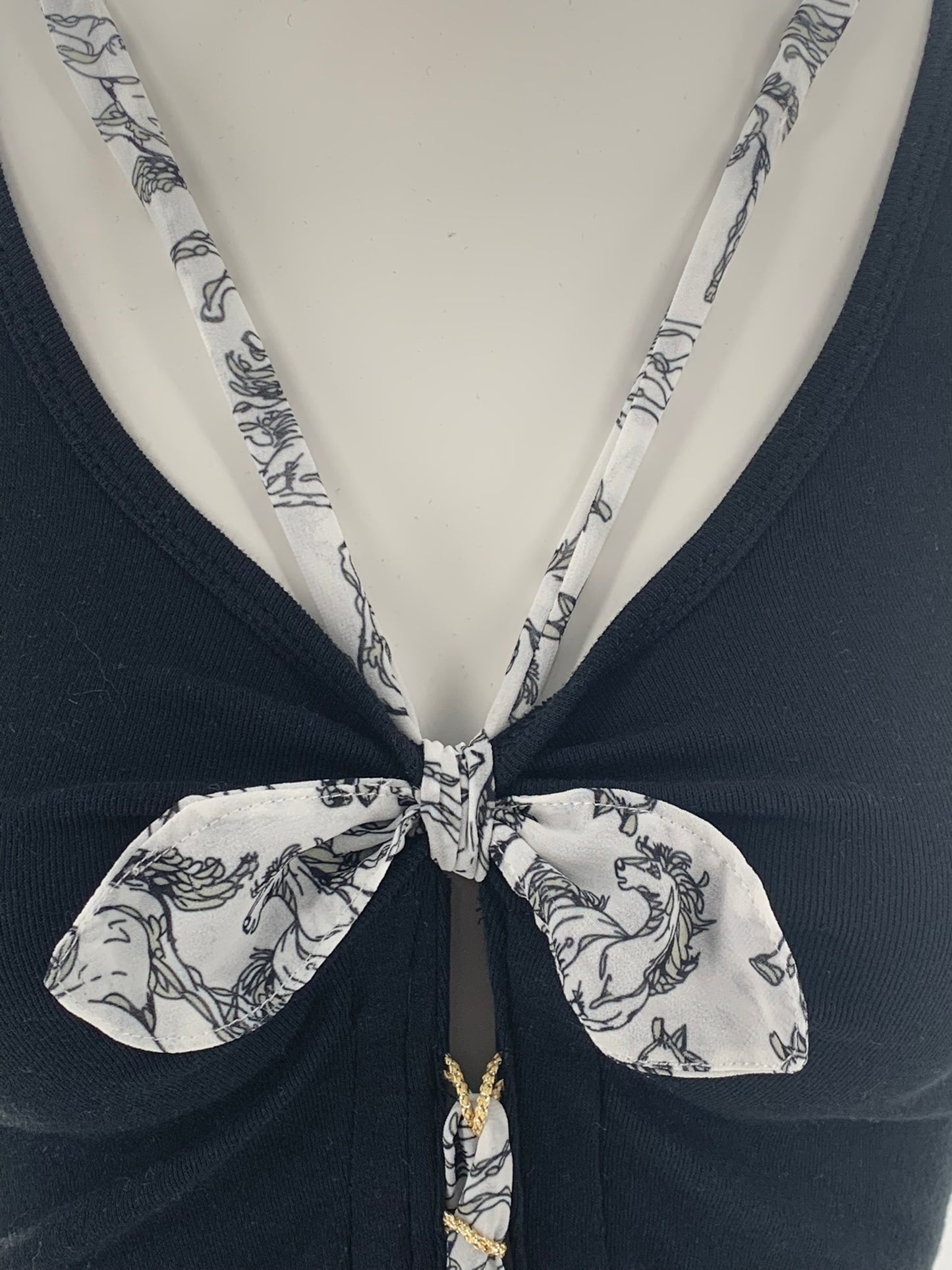 Double Strap Lace Up Tee with Bow-Tie | Black