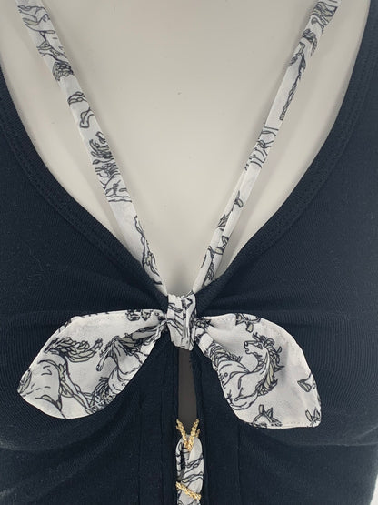 Double Strap Lace Up Tee with Bow-Tie | Black