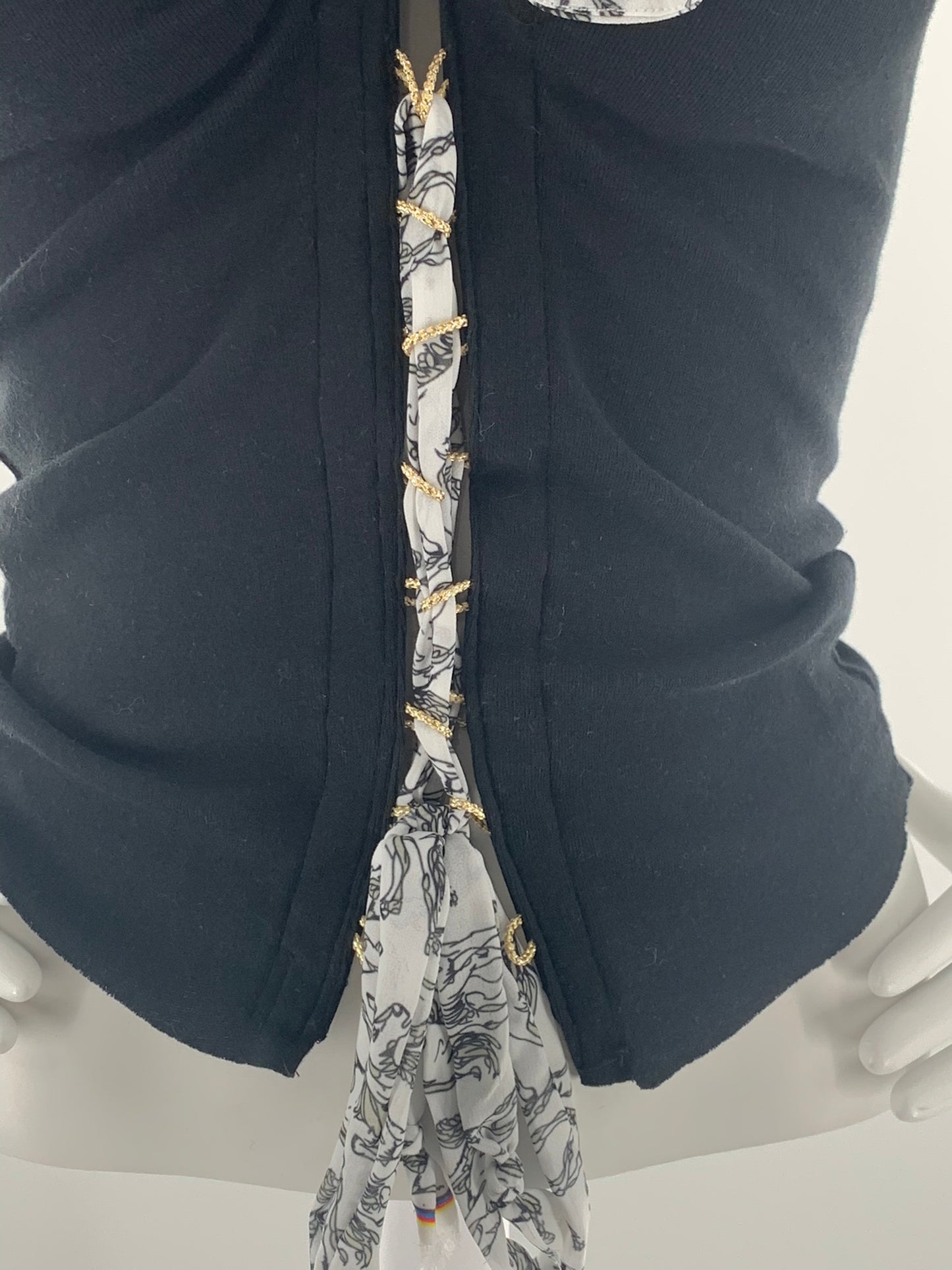 Double Strap Lace Up Tee with Bow-Tie | Black