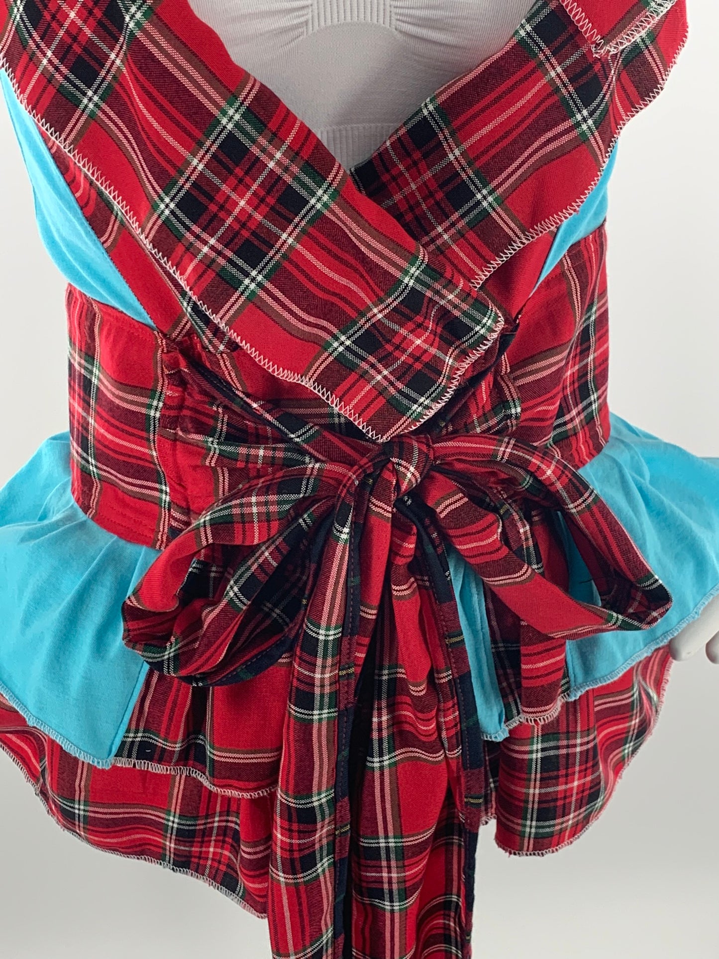 Irish Plaid Belted Blue Top