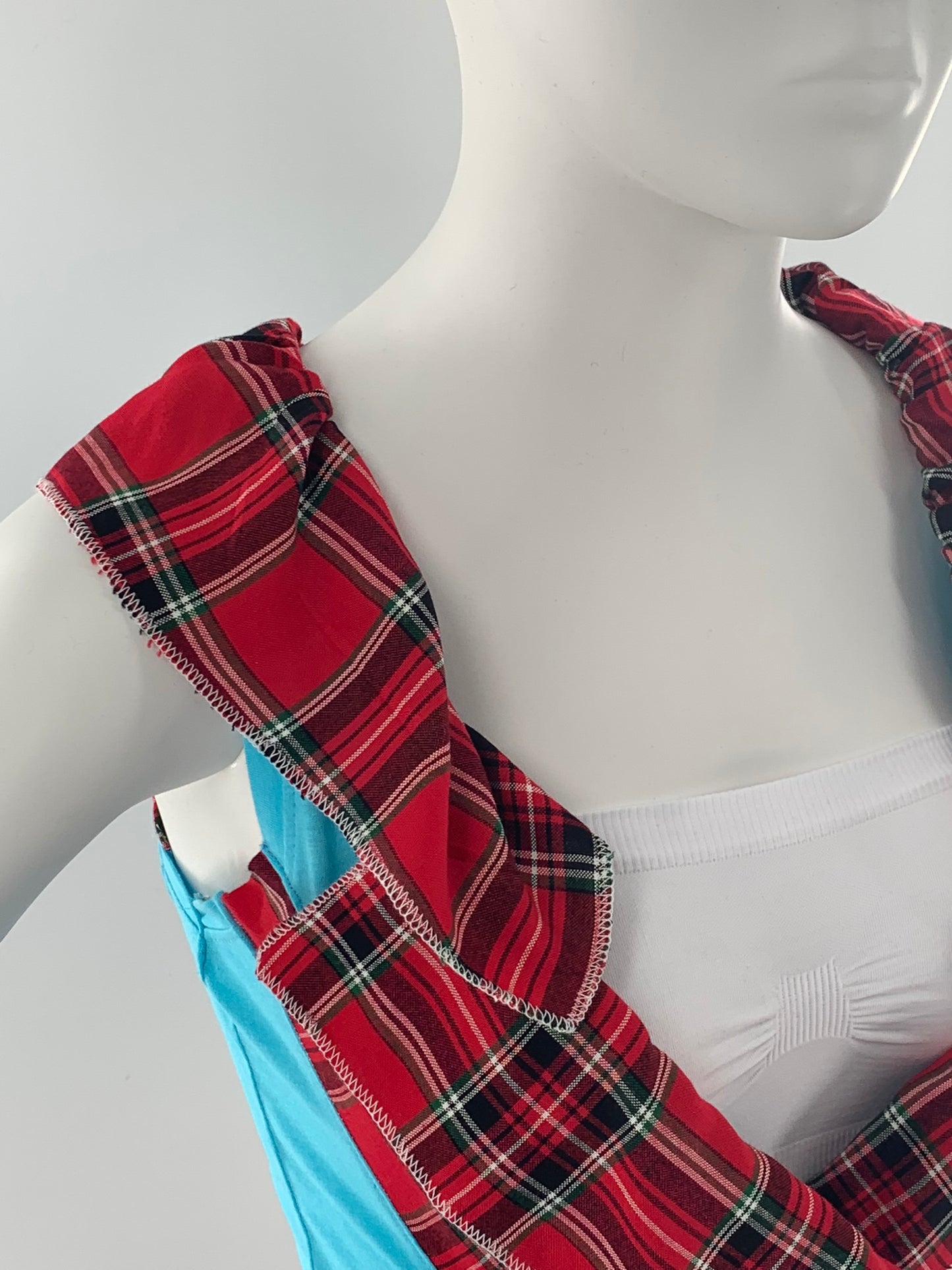 Irish Plaid Belted Blue Top