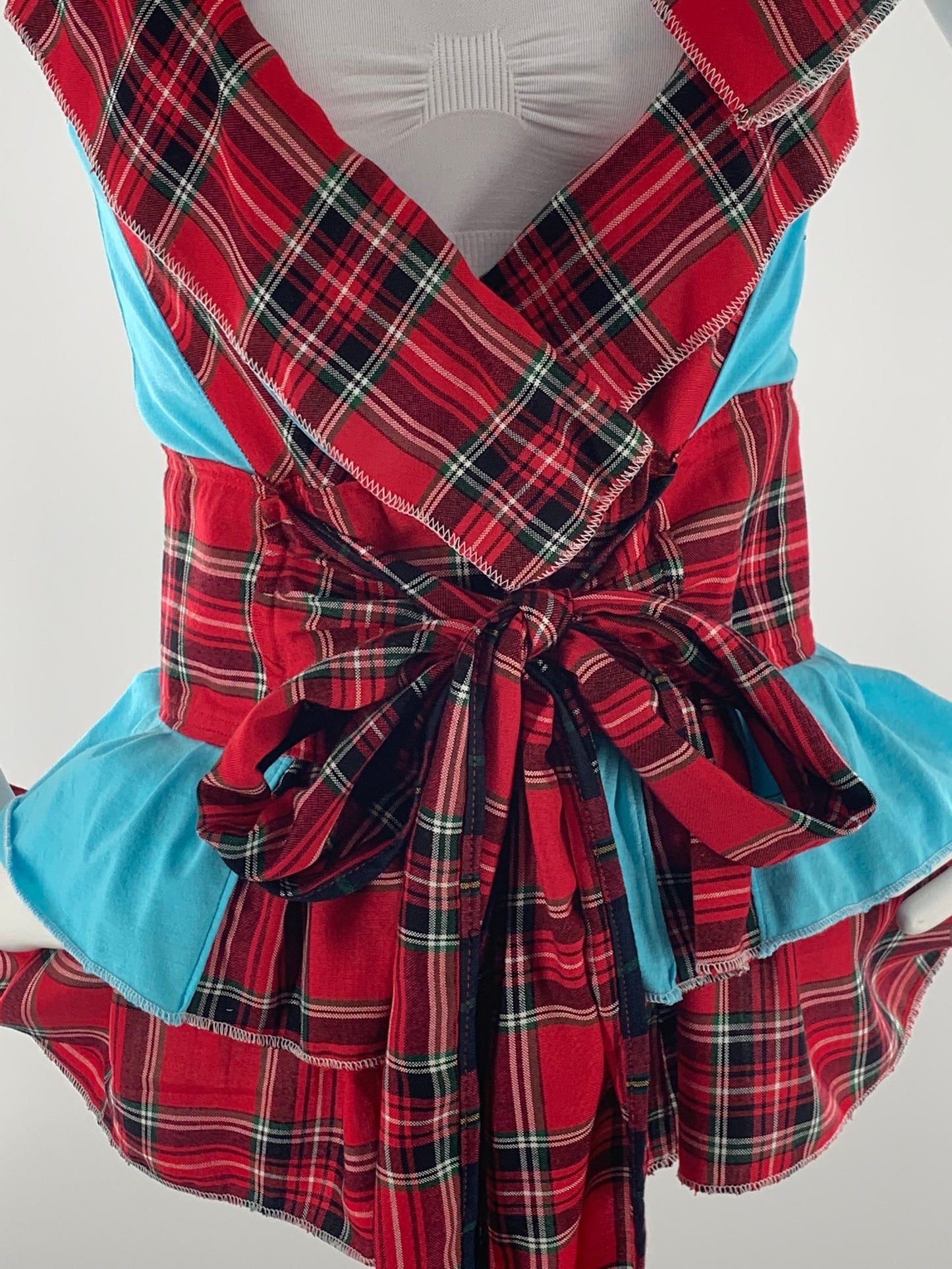 Irish Plaid Belted Blue Top