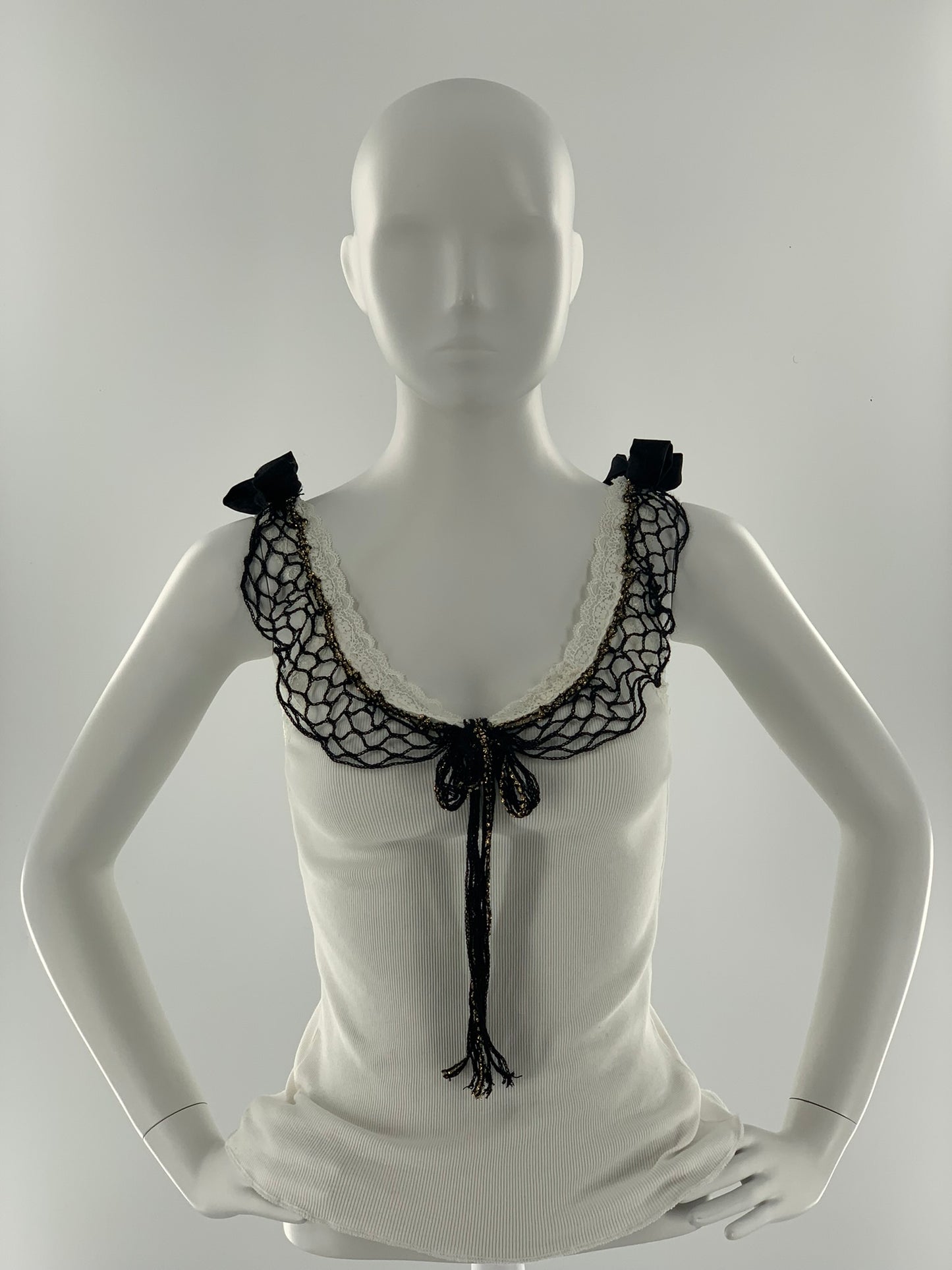 Camisole with Black Lace Neckline & Bow Detail | Cream