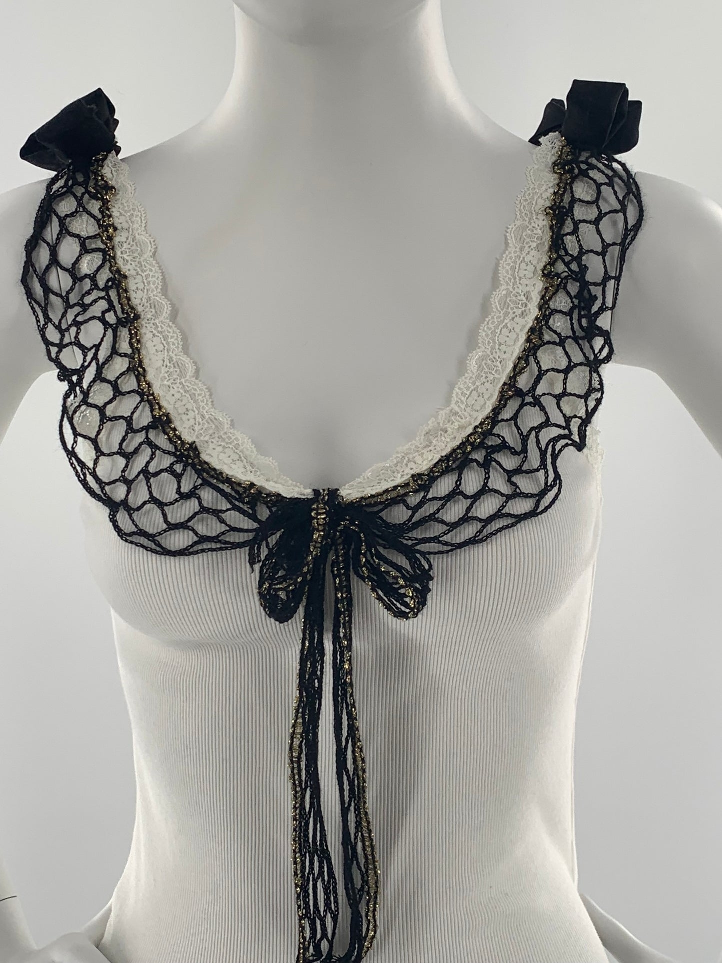 Camisole with Black Lace Neckline & Bow Detail | Cream