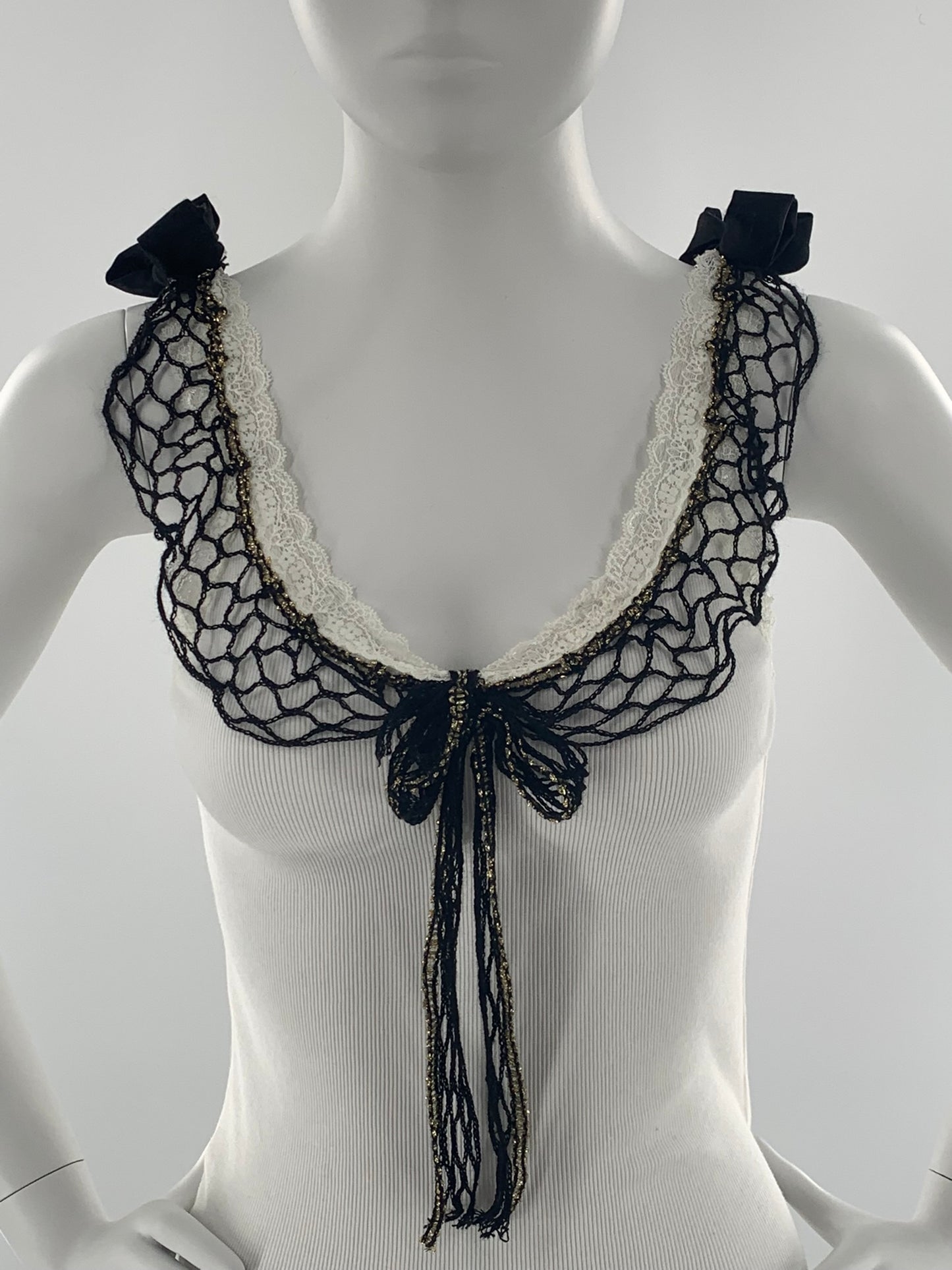 Camisole with Black Lace Neckline & Bow Detail | Cream