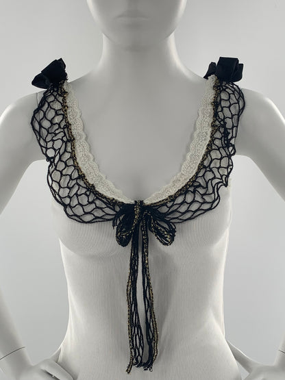 Camisole with Black Lace Neckline & Bow Detail | Cream