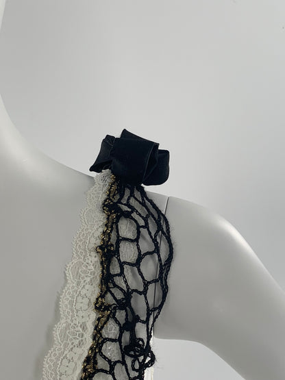 Camisole with Black Lace Neckline & Bow Detail | Cream