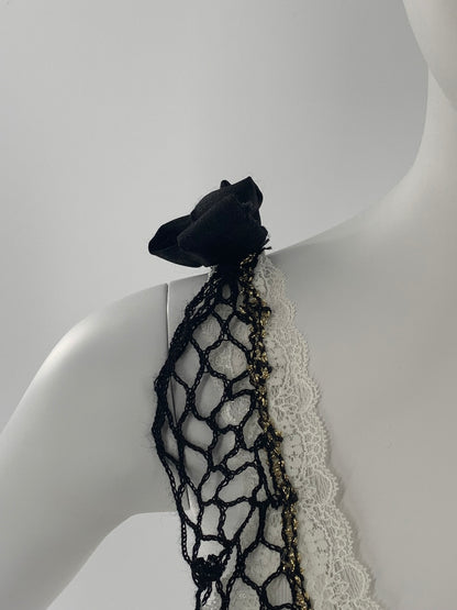 Camisole with Black Lace Neckline & Bow Detail | Cream