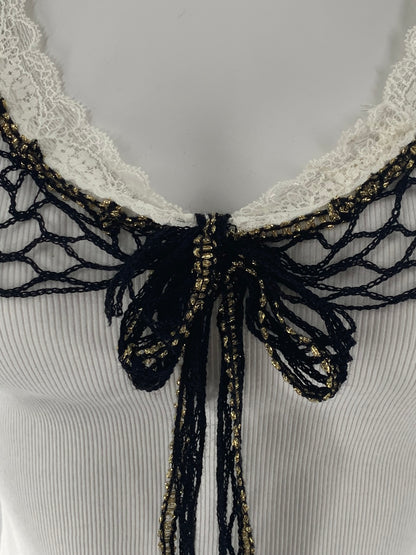 Camisole with Black Lace Neckline & Bow Detail | Cream