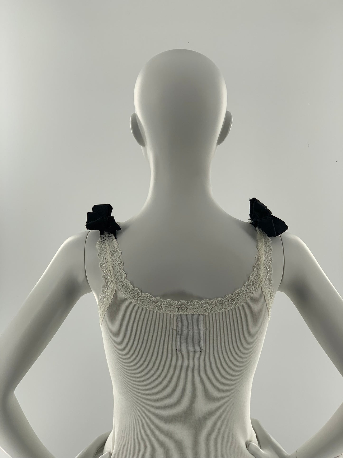 Camisole with Black Lace Neckline & Bow Detail | Cream