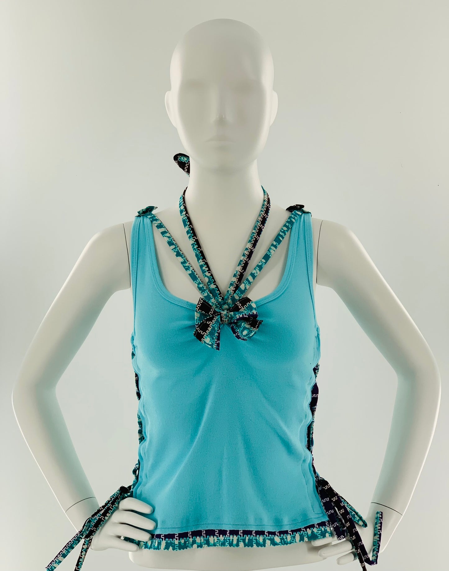 Ankara Laced Up Alter Cropped Top With A Bow | Blue