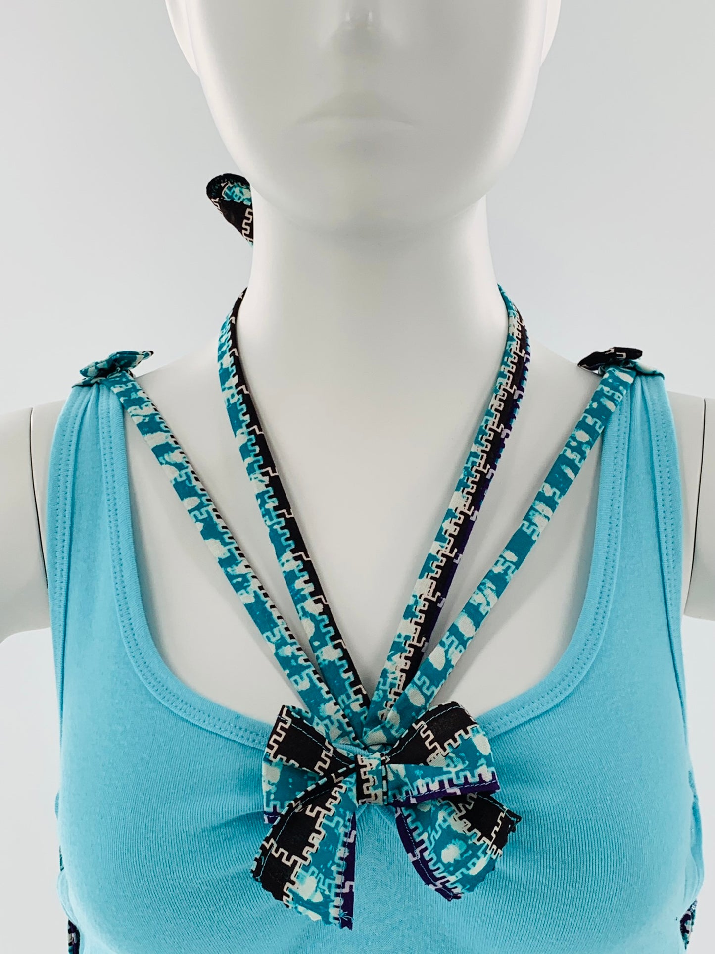 Ankara Laced Up Alter Cropped Top With A Bow | Blue