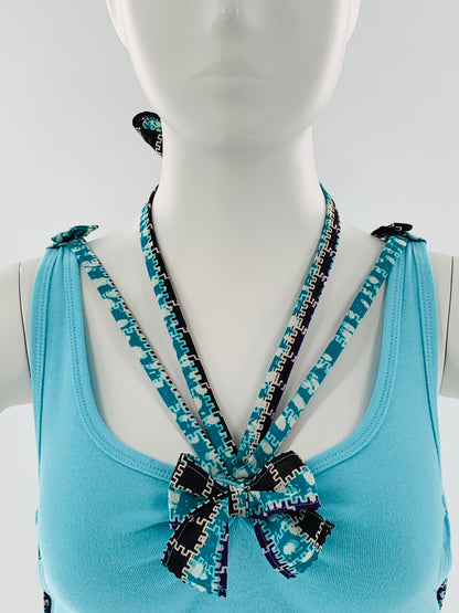 Ankara Laced Up Alter Cropped Top With A Bow | Blue