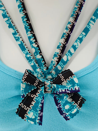 Ankara Laced Up Alter Cropped Top With A Bow | Blue