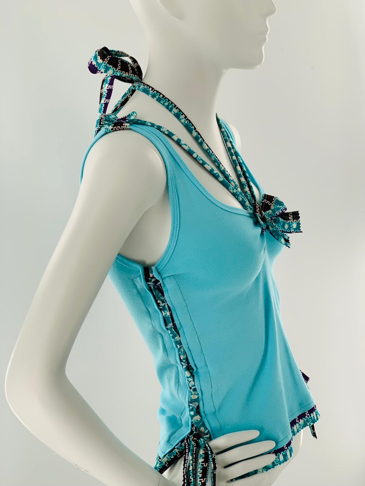 Ankara Laced Up Alter Cropped Top With A Bow | Blue