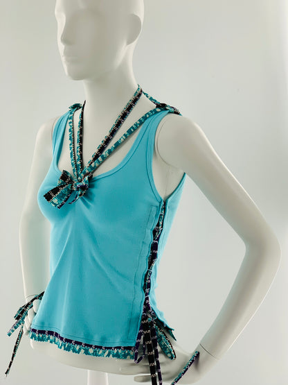 Ankara Laced Up Alter Cropped Top With A Bow | Blue