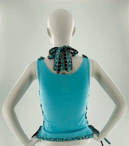 Ankara Laced Up Alter Cropped Top With A Bow | Blue