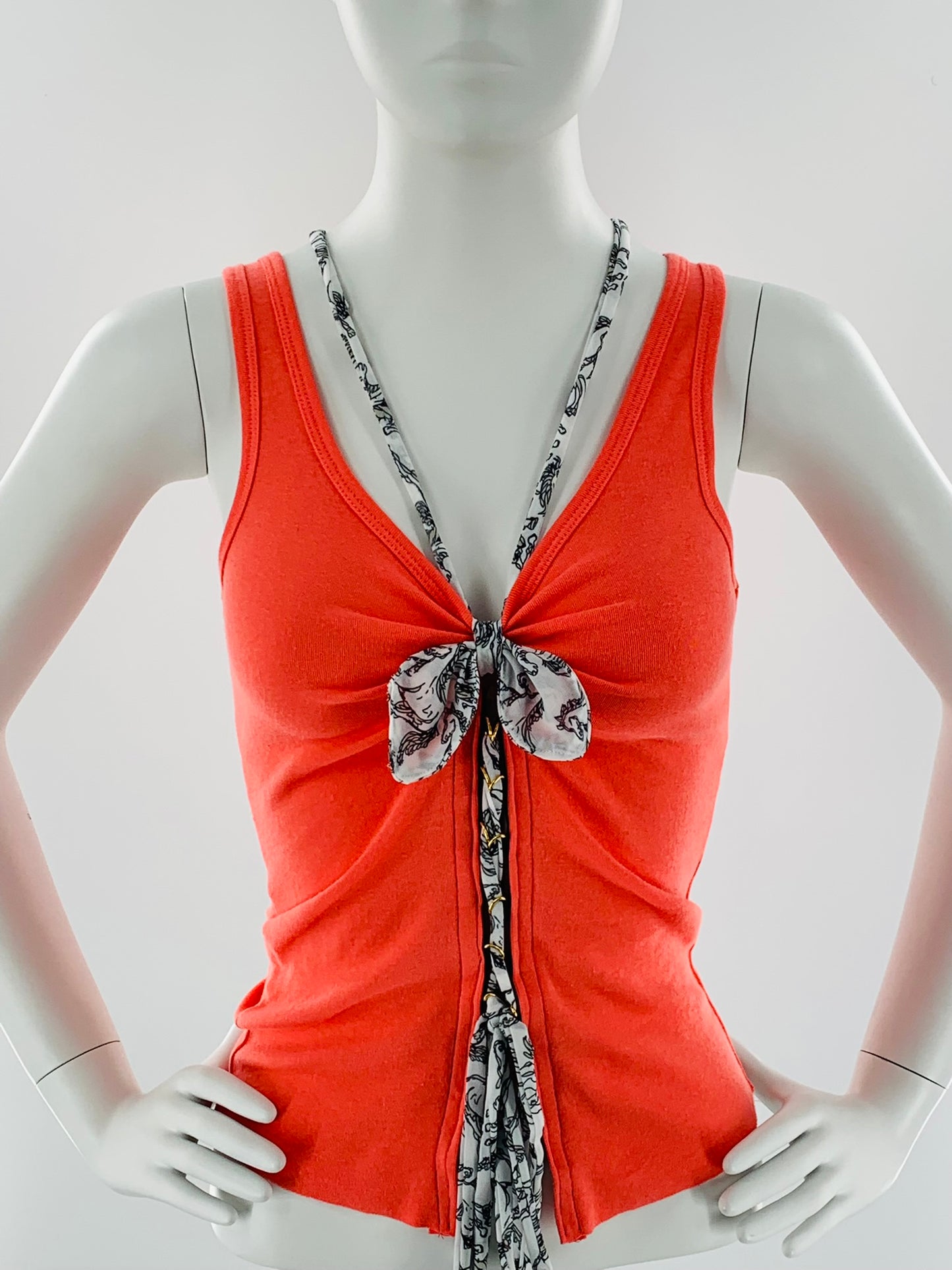 Double Strap Lace Up Tee with Bow-Tie | Vermillion