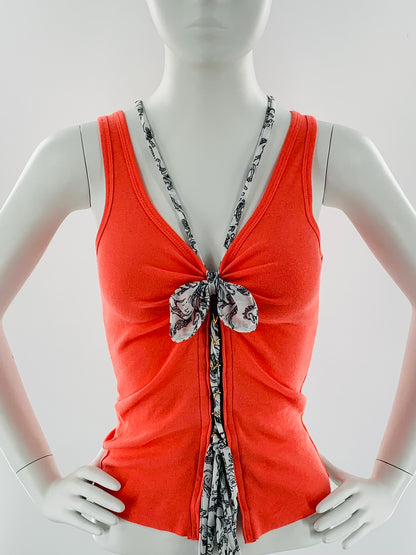 Double Strap Lace Up Tee with Bow-Tie | Vermillion