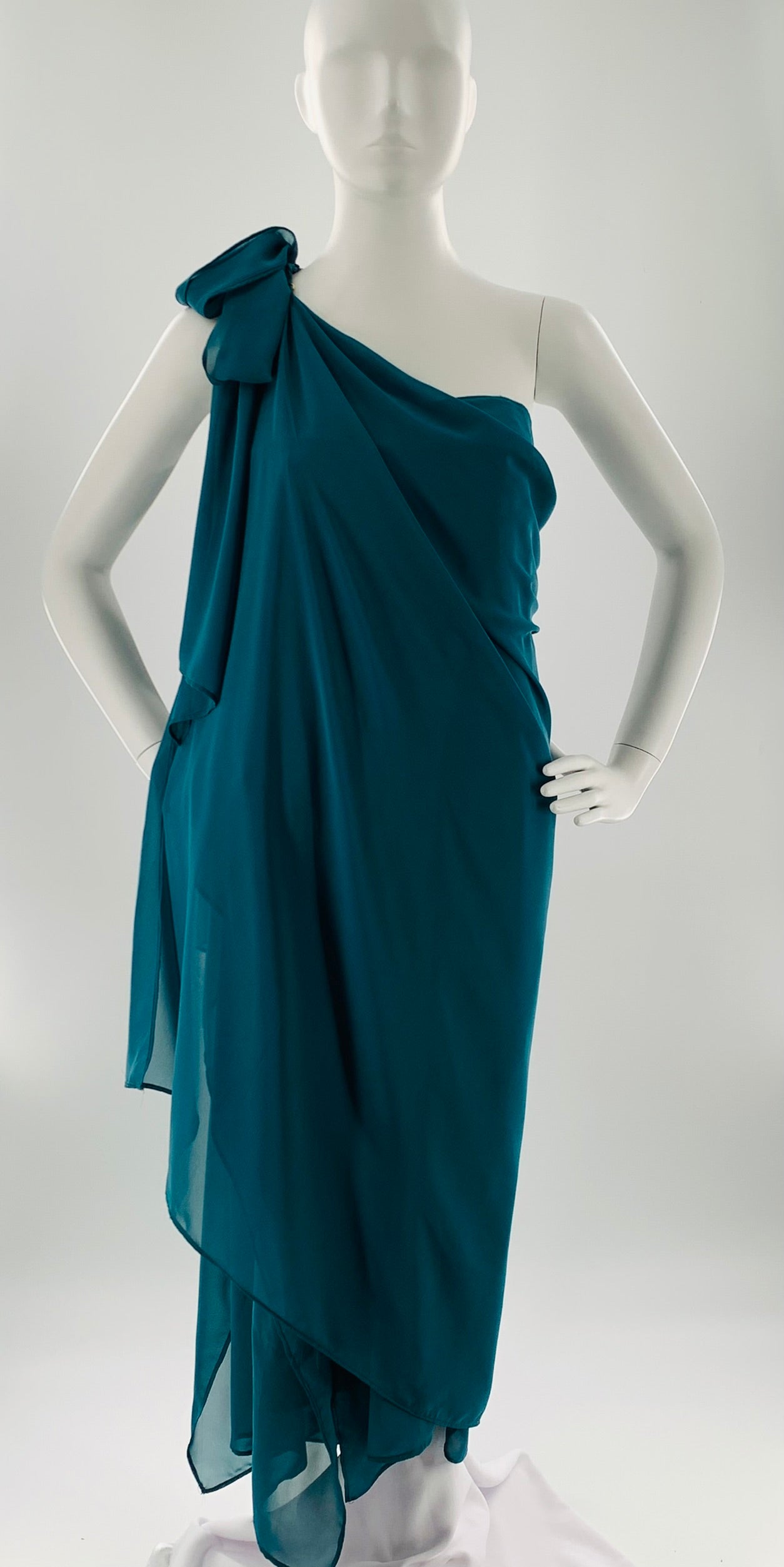Asymmetrical One Shoulder Multi-Layered Chiffon Dress
