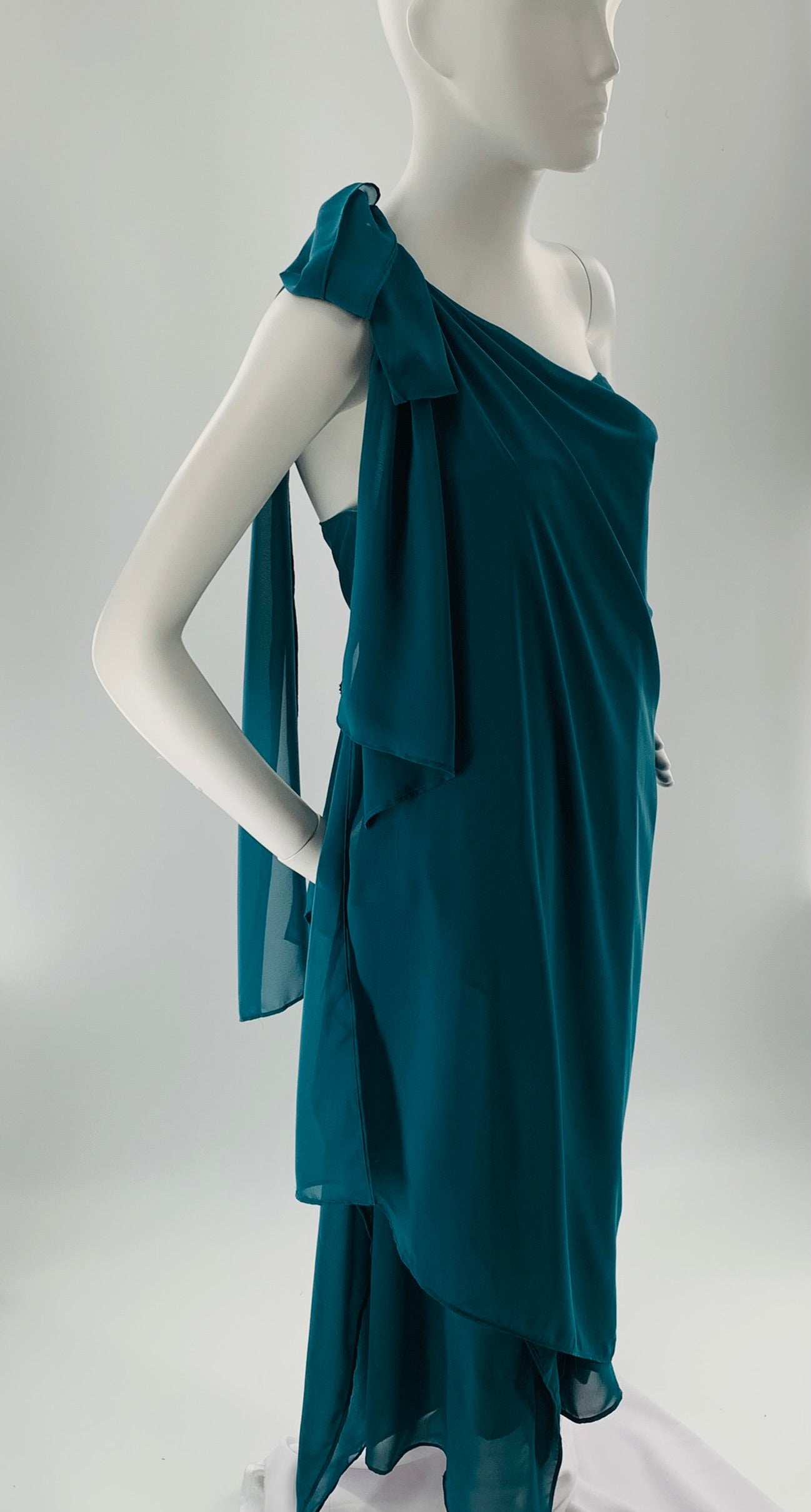 Asymmetrical One Shoulder Multi-Layered Chiffon Dress