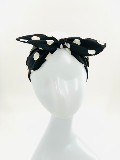 Headbands with Large Bow Detail | Black Polka Dot