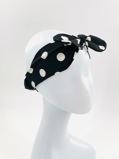 Headbands with Large Bow Detail | Black Polka Dot