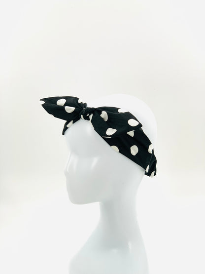 Headbands with Large Bow Detail | Black Polka Dot