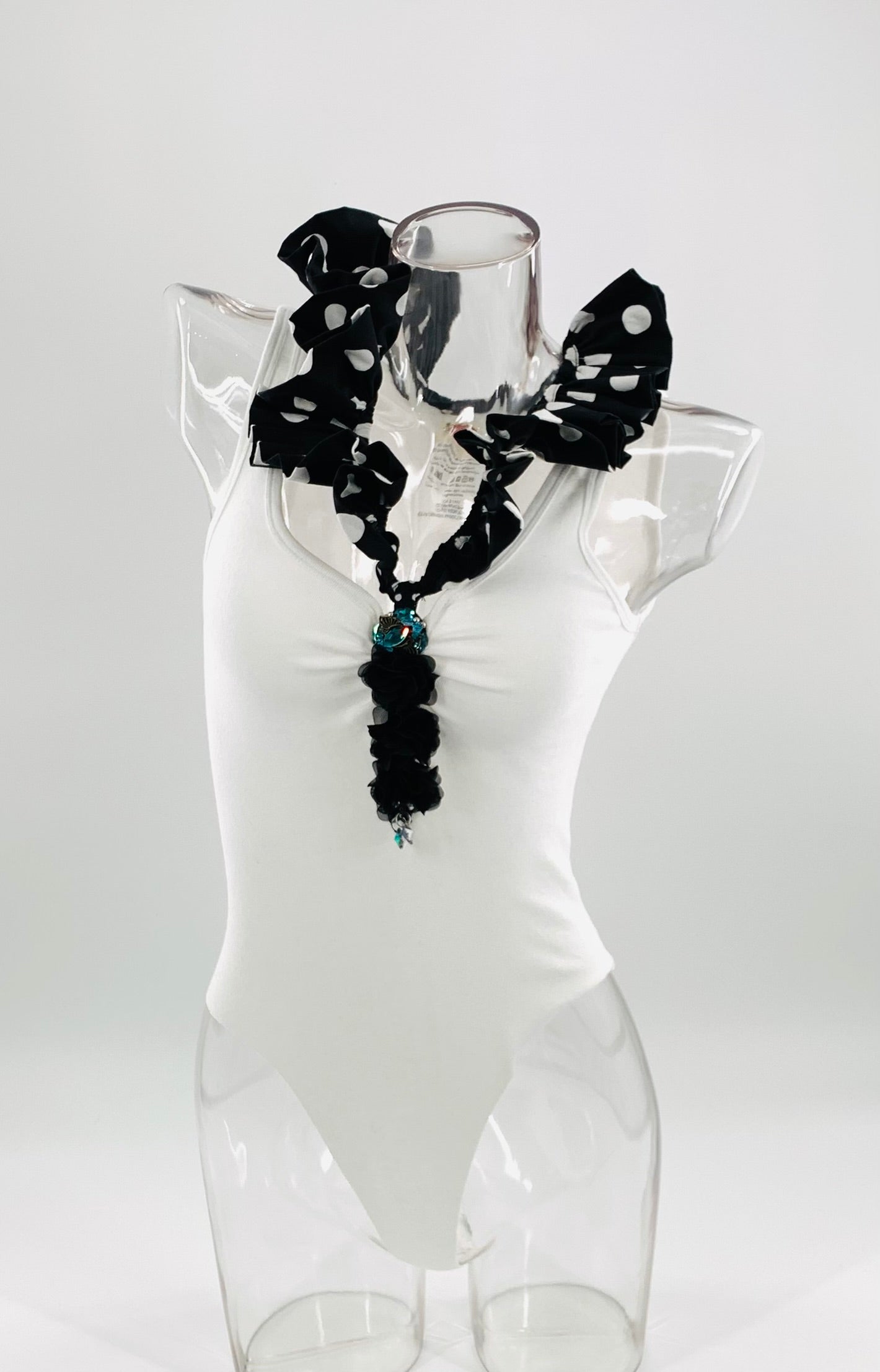 White Double Neckline Bodysuit - Polka Dot