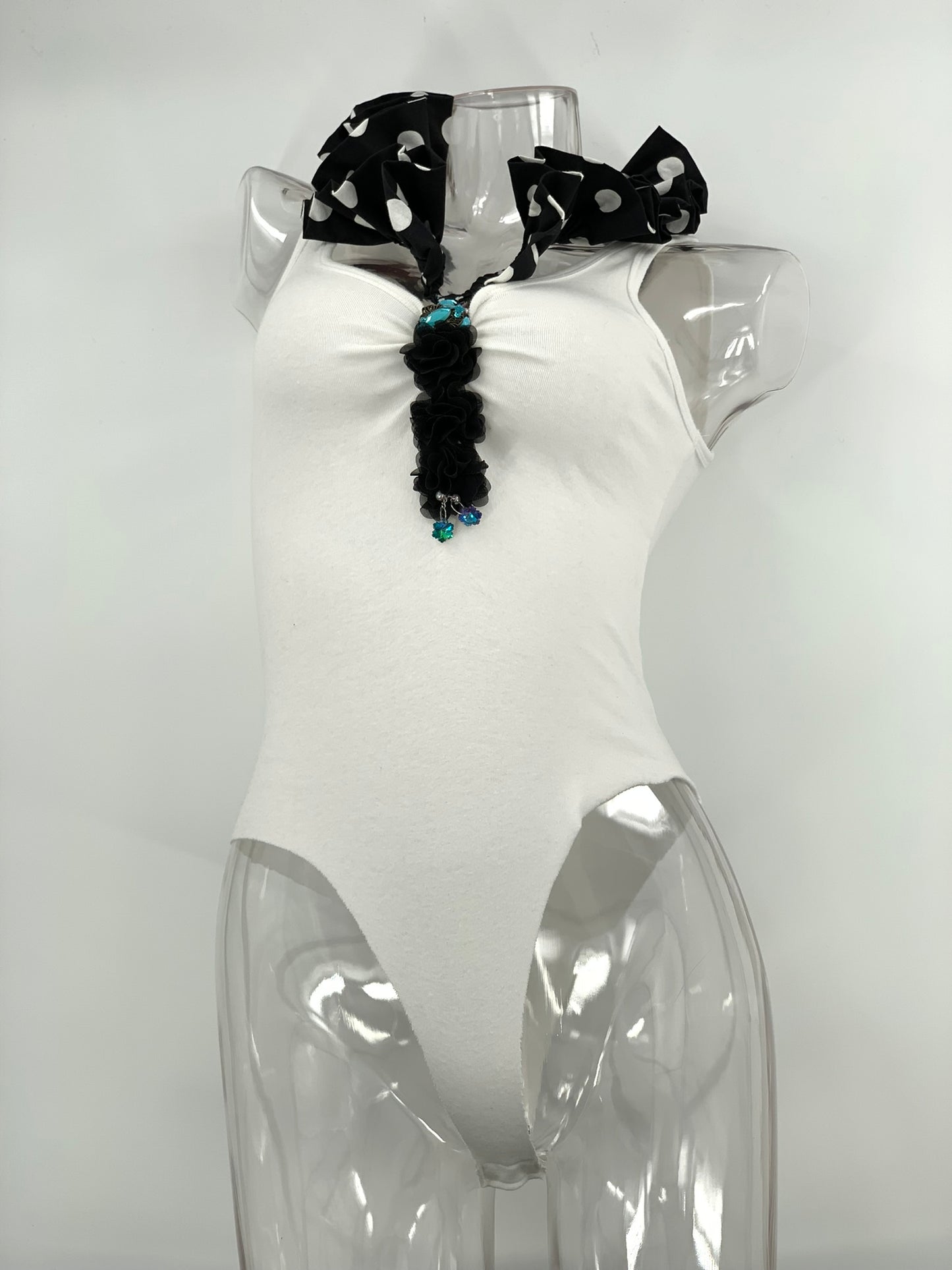 White Double Neckline Bodysuit - Polka Dot