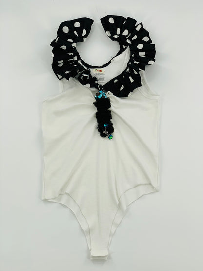 White Double Neckline Bodysuit - Polka Dot